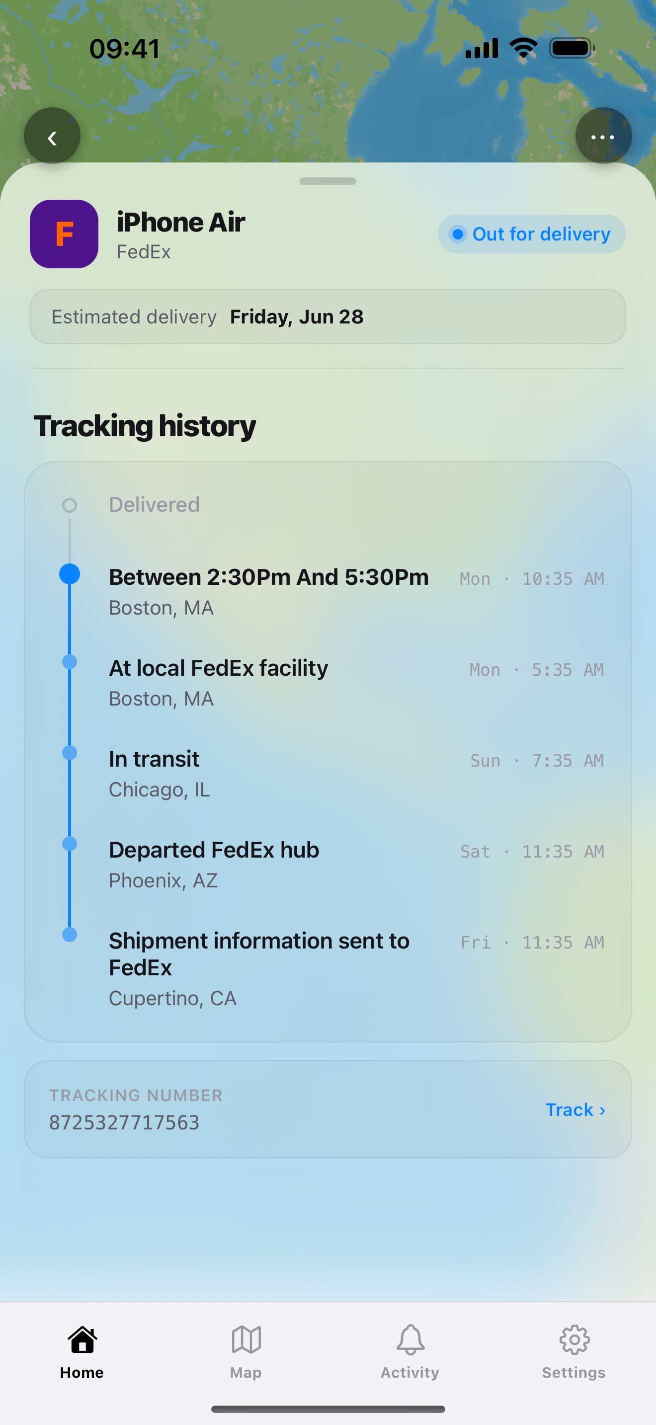 Package detail screen